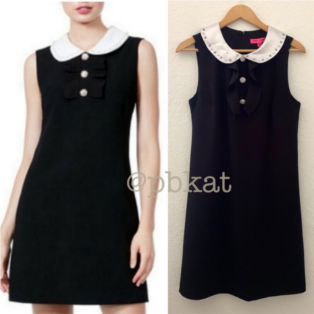 Betsey Johnson Black Satin Collar Beaded Dress